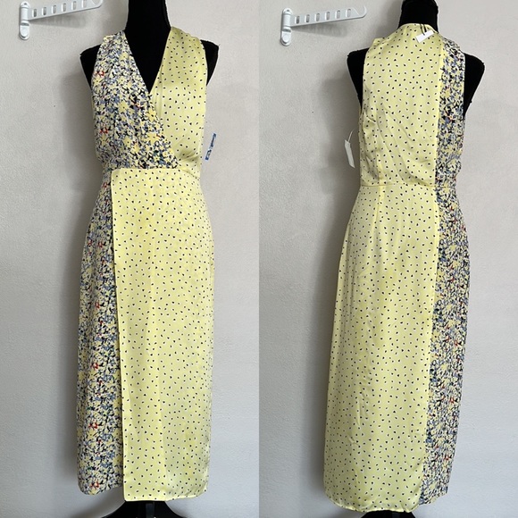 New Equipment Wrap Front Muti Media Silk Midi Dress Yellow Size 4 - Picture 1 of 16